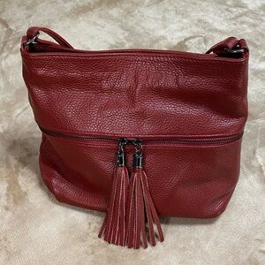 Elegant Italian Artisan Red Real Leather Shoulder Bag